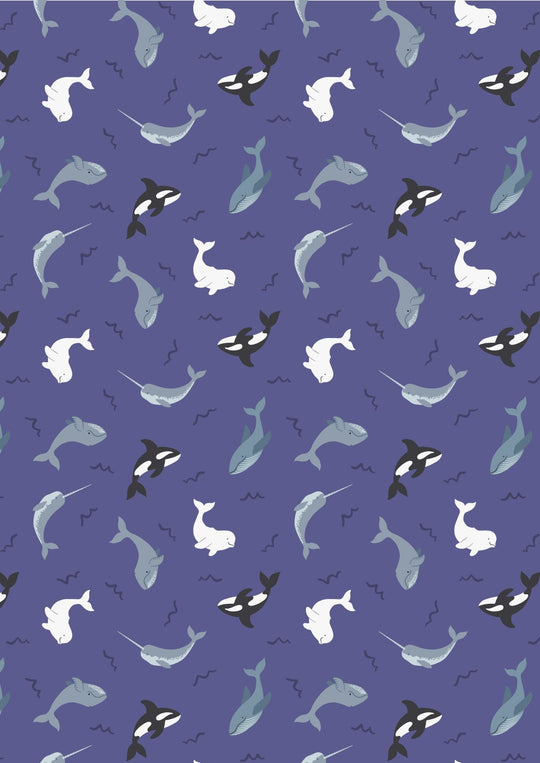 Small Things Polar Animals ; whales on indigo blue