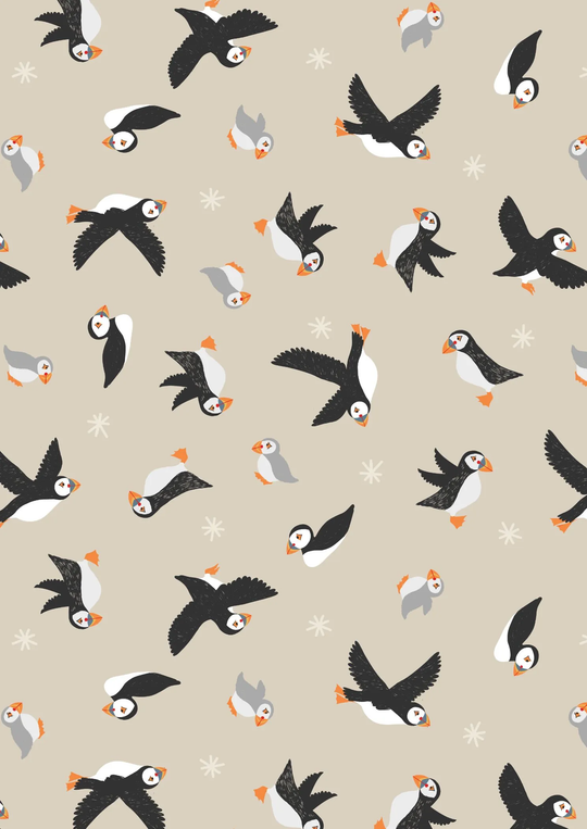 Puffins on Dark Cream