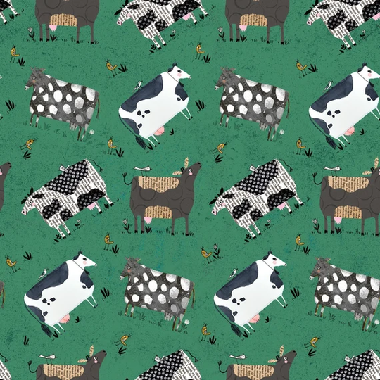 On The Farm - Udderly Cows on Teal Green from Littondale